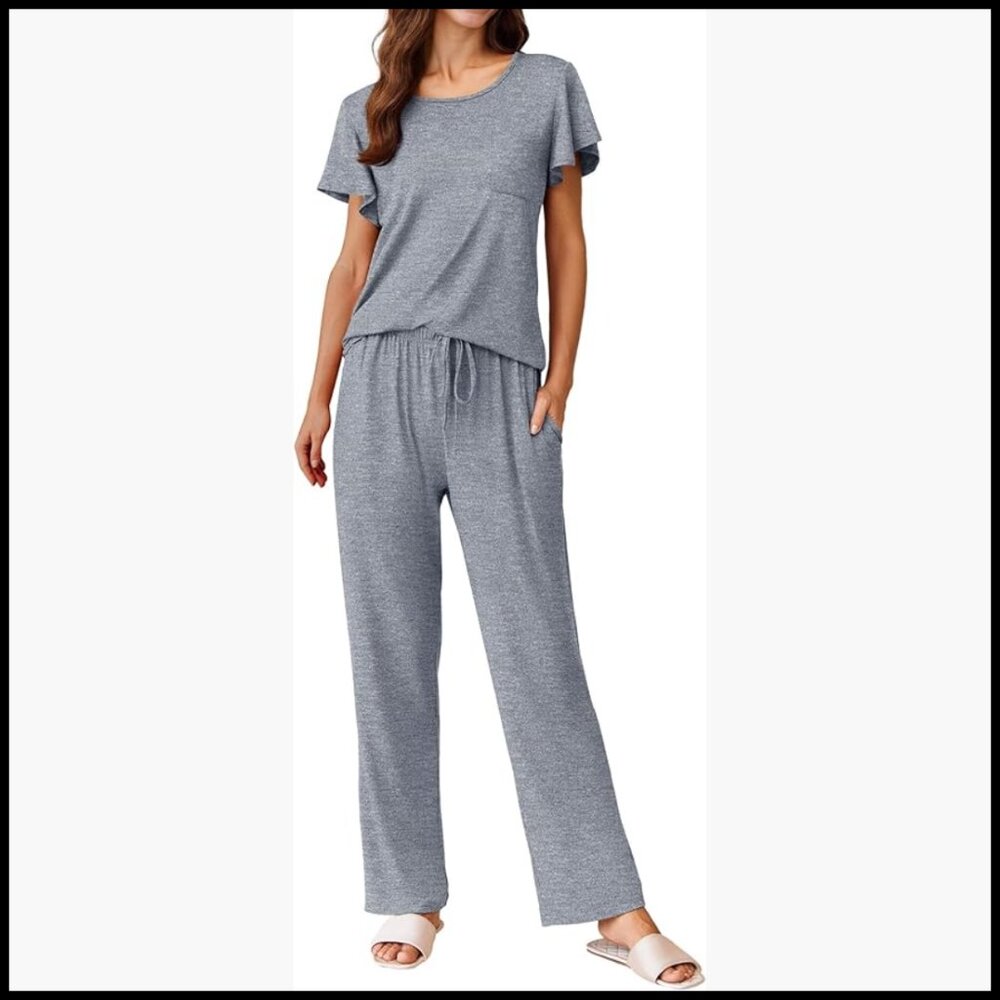 Polyester Blend Pajama Set With Pockets, Comfy Lo… - image 1
